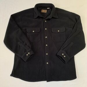 Bimini Bay Fleece Shacket Mens Large Black Button Up Long Sleeve Flap Pockets